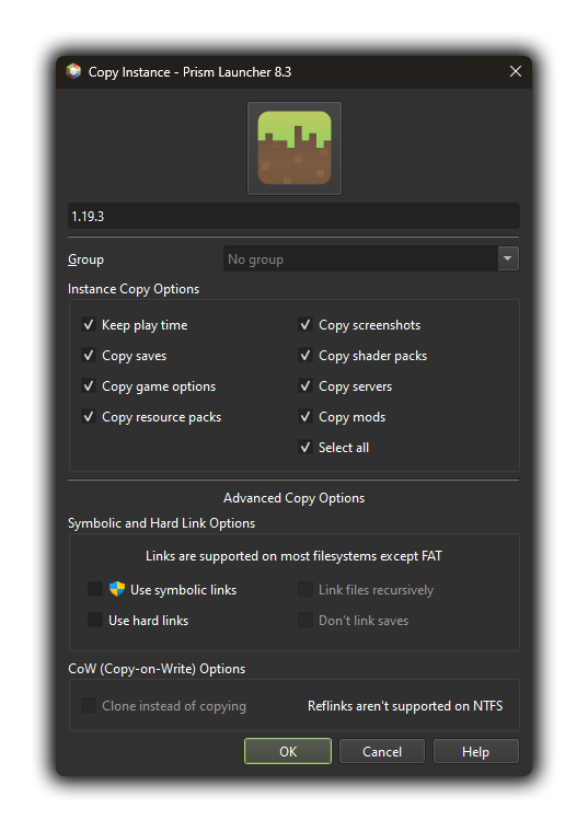 Copy menu when right click on instance