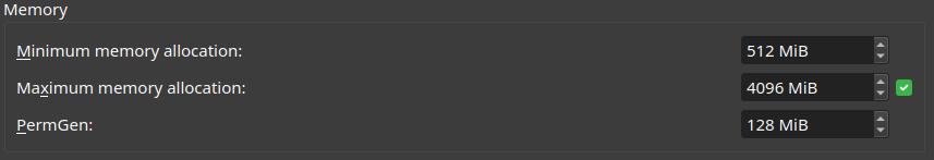 Memory section of java tab under Penguin Launcher settings