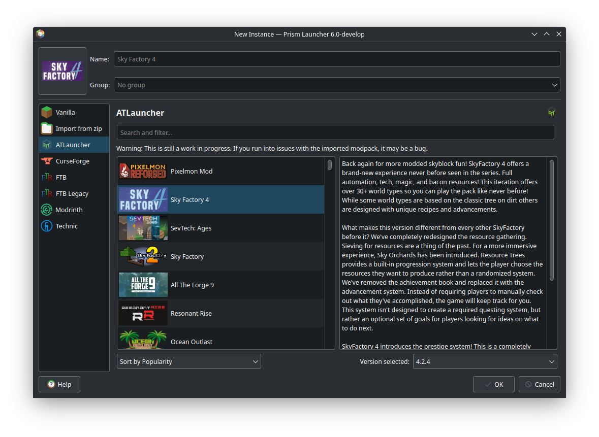 Launcher tab under PenguinLauncher New Instances