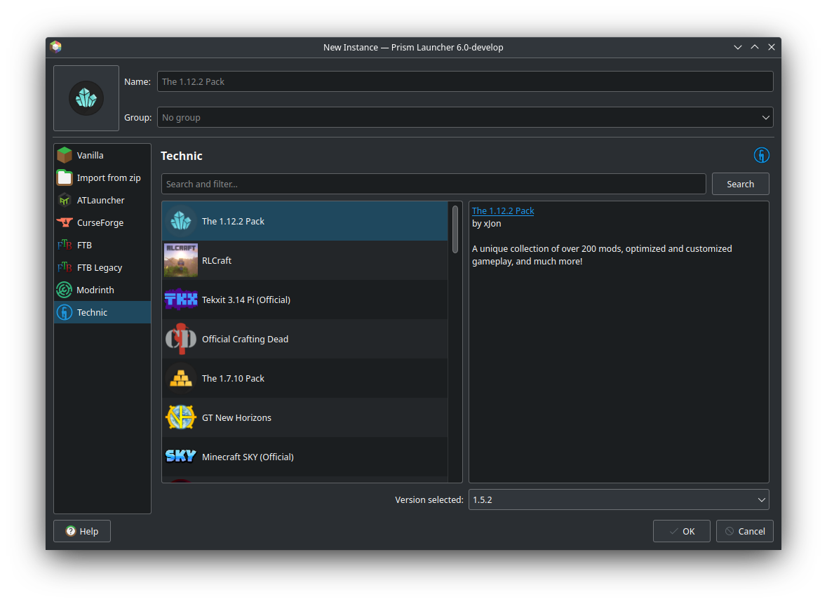 Technic tab under PenguinLauncher New Instances