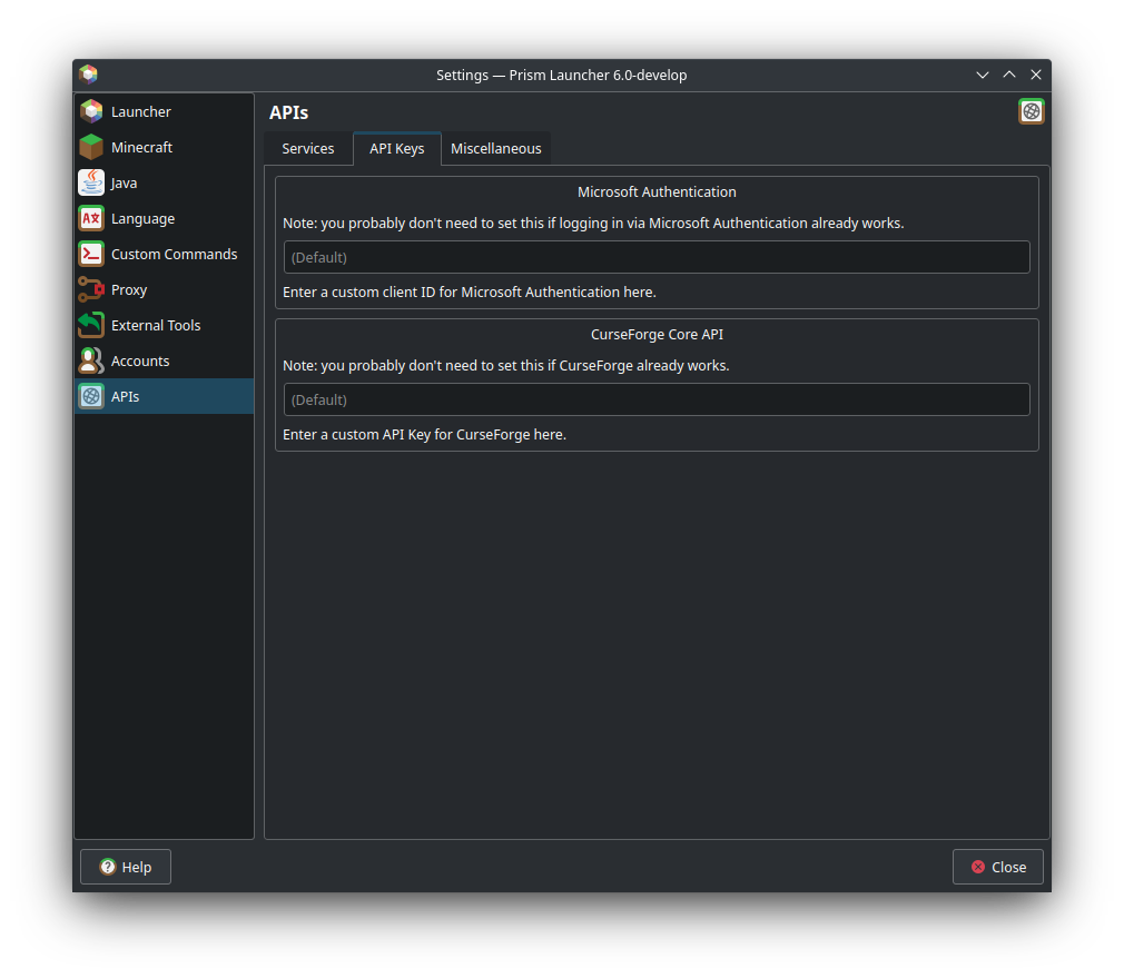 User API Keys tab under APIs tab in settings