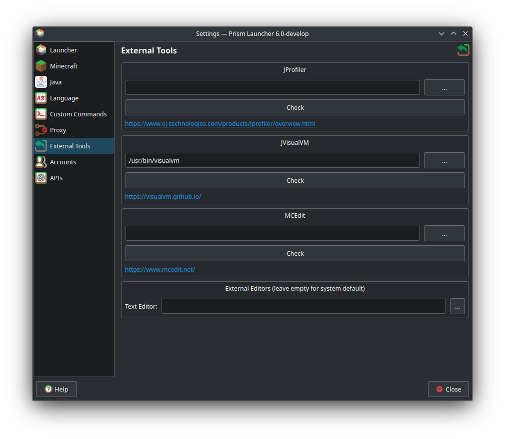 External Tools tab under PenguinLauncher settings