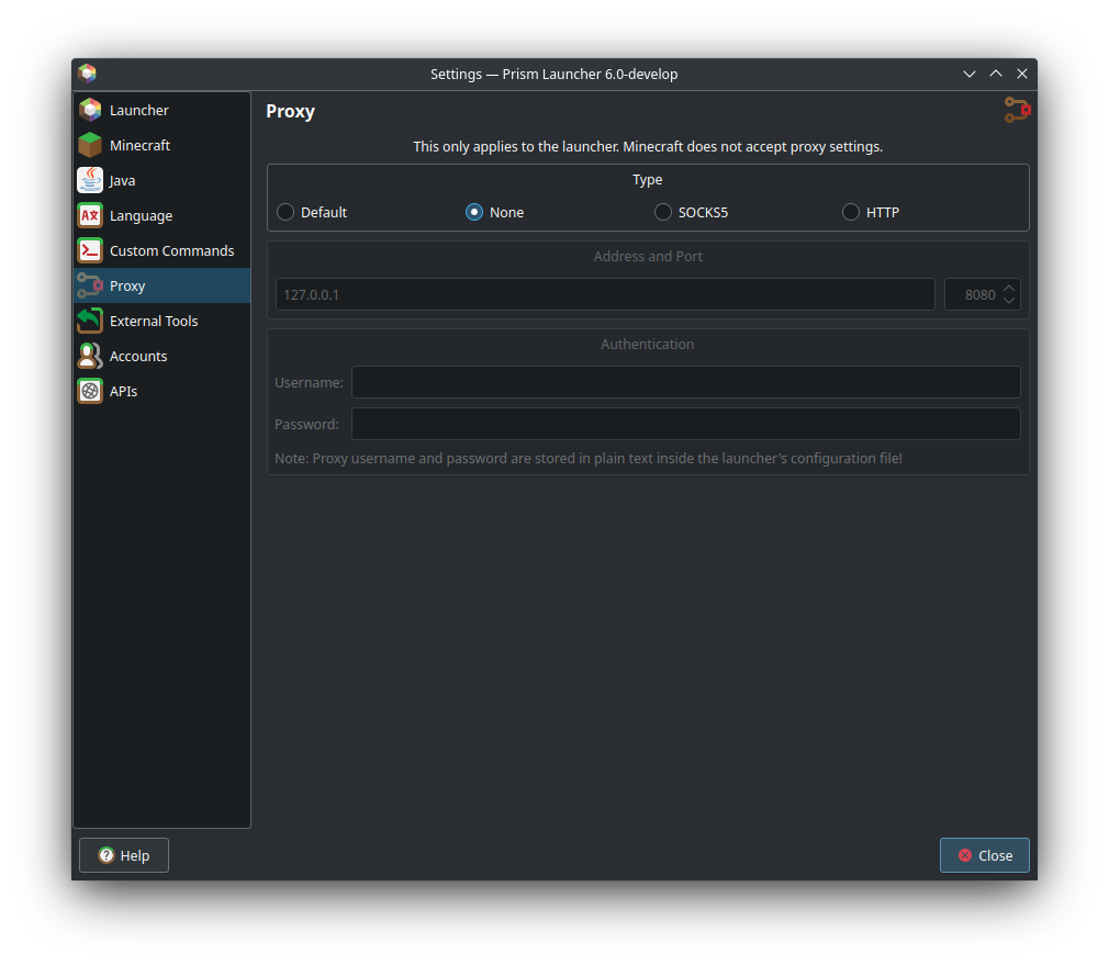 Proxy tab under PenguinLauncher settings